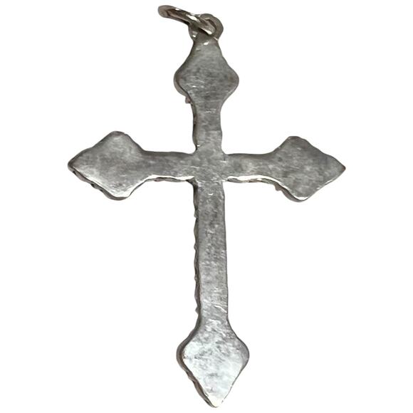 Vintage 90s Cross Pendant Silver Tone Rhinestone Crystal Religious Jewelry - Picture 2 of 4